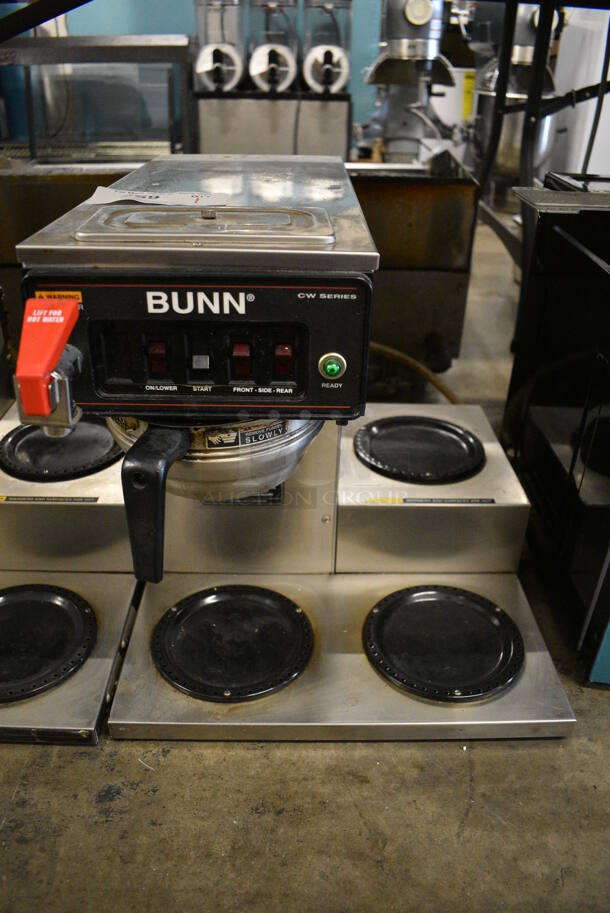 Bunn Stainless Steel Commercial Countertop 3 Burner Coffee Machine w/ Hot Water Dispenser and Metal Brew Basket. 16x21x17