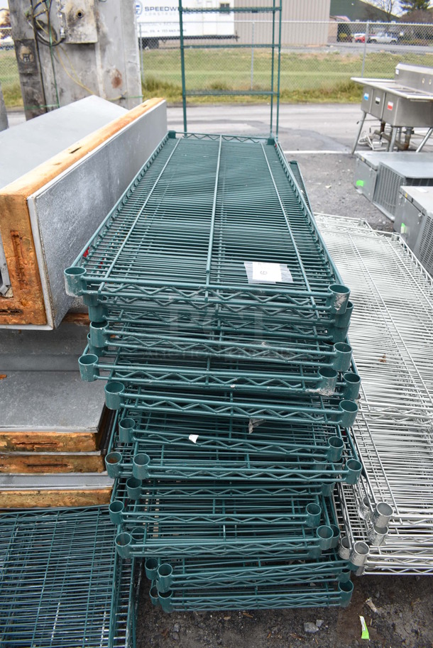 ALL ONE MONEY! Lot of 26 Green Finish Wire Shelves. 60x18x1.5