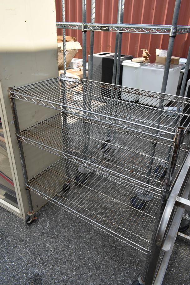 Chrome Finish 3 Tier Wire Shelving Unit on Commercial Casters. BUYER MUST DISMANTLE. PCI CANNOT DISMANTLE FOR SHIPPING. PLEASE CONSIDER FREIGHT CHARGES. 