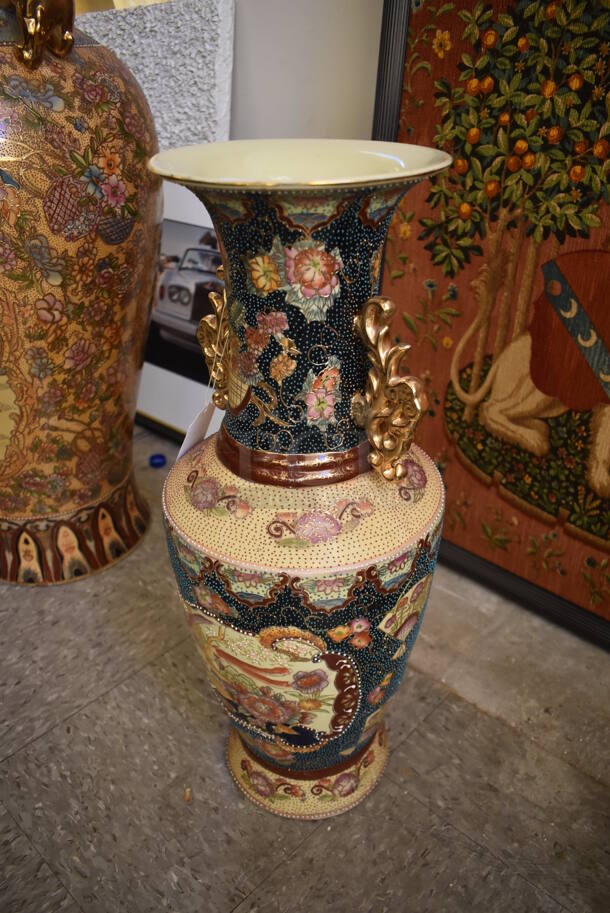 Ornate Multicolored Vase w/ Floral Motif Featuring a Bird in Flight. - Image 3 of 10