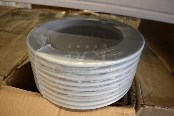 36 BRAND NEW IN BOX! Tuxton ALA-074 White Ceramic Plates. 7.5x7.5x1. 36 Times Your Bid!