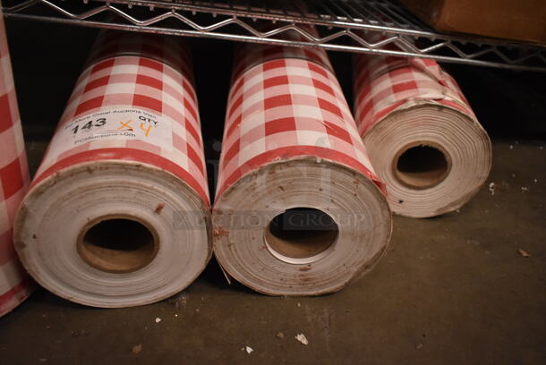 Lot of 4 BRAND NEW SCRATCH AND DENT! 593TCRED300 40" x 300' Paper Table Cover with Red Gingham Pattern - Image 4 of 5