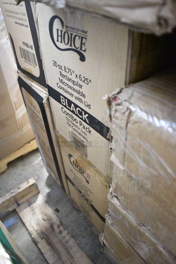 PALLET LOT of 31 BRAND NEW Boxes Including 2 Box PP883-BK Ecopax Hinge Containers, 2 Box 50010W Choice 10 oz. White Poly Paper Hot Cup - 1000/Case, 129MCR50B Choice 43 oz. Black Round Microwavable Heavy Weight Container with Lid 9" - 150/Case, 500CC20HD 20 oz. Plastic Cold Cup - 600/Case, 2 Box 129MCS28B Choice 28 oz. Black Rectangular Microwavable Heavy Weight Container with Lid 8 3/4" x 6 1/4" x 1 3/4" - 150/Case, 128HD8COMBO ChoiceHD 8 oz. Microwavable Translucent Plastic Deli Container and Lid Combo Pack - 240/Case, 164CUSHMCMVN Lancaster Table & Seating Vintage Wood Seat for Mid-Century Chairs and Barstools, 2 Box Tablecraft 8032A PourMaster Complete 1 Qt. White Pour Bottle Kit with Assorted Color Spouts and Caps - 12/Pack, Choice 24" White Disposable Polypropylene Bouffant Cap - 100/Pack, 50020W Choice 20 oz. White Poly Paper Hot Cup - 600/Case, 600SOS1236 Regency Stainless Steel Single Deck Overshelf - 12" x 36" x 19 1/4", 5 Box 4331824PEA Choice 18" x 24" Pink / Peach Butcher Paper Sheets - 1000/Case, 12" Corrugated White Circles, 3698239413 Frymaster 8239413 20 3/8" x 28" Stainless Steel Fryer Cover for MJ1CF and MJCF Series, 795PTOBK8 Choice Black Microwavable Folded Paper #8 Take-Out Container 6" x 4 3/4" x 2 1/2" - 300/Case, 303BWREB16 Acopa 16 oz. Bright White Wide Rim Rolled Edge Rim Stoneware Soup and Pasta Bowl - 12/Case, 795PTOKFT3 Choice Kraft Microwavable Folded Paper #3 Take-Out Container 7 3/4" x 5 1/2" x 2 1/2" - 200/Case, 502404816CL Lavex 40-45 Gallon 16 Micron 40" x 48" High Density Janitorial Can Liner / Trash Bag - 250/Case. 31 Times Your Bid!  - Image 4 of 12
