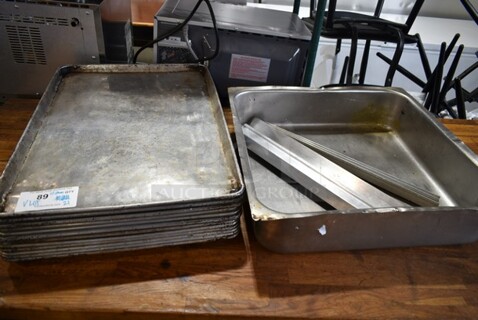 ALL ONE MONEY! Lot of Various Items Including 12 Full Size Baking Pans and Metal Bin