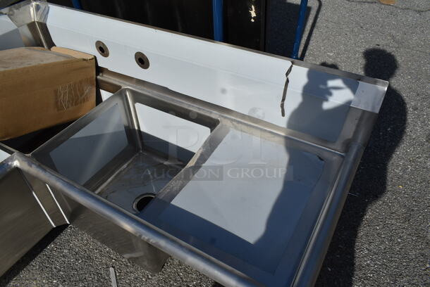 BRAND NEW SCRATCH AND DENT! Regency 600S3181818C Stainless Steel Commercial 3 Bay L Shaped Sink w/ Dual Drain Boards. Bays 17.5x18. Drain Boards 16x20 - Image 3 of 7