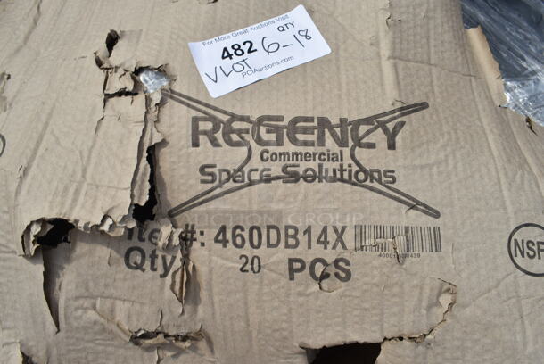 PALLET LOT of Various BRAND NEW SCRATCH AND DENT! Items Including Box of 20 Regency 460DB14X 14" Deep Double Wall Mounting Bracket for Adjoining Chrome Wire Shelving and 4 Black Column Table Leg Tops. - Image 3 of 4