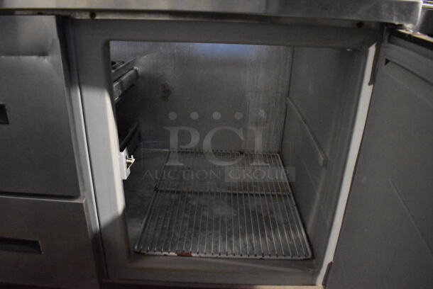 Randell 9050K-7M Stainless Steel Commercial Sandwich Salad Prep Table Bain Marie Mega Top w/ 2 Drawers, 2 Doors and Double Over Shelf on Commercial Casters. 115 Volts, 1 Phase. 84x33x68.5. Tested and Working! - Image 5 of 8