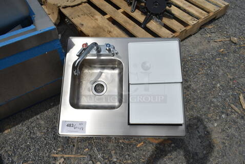 BRAND NEW SCRATCH AND DENT! Stainless Steel Single Bay Sink w/ Faucet, Handles and Right Side Bin.