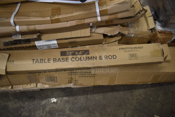 PALLET LOT of 49 BRAND NEW IN BOX! Table Parts Including 24 164TCLWDWL30 Standard Height Post Antique Walnut, 2 Table Base Plate 22x30, 2 164STBCOL425 Lancaster Table & Seating 25" x 4" Standard Height Table Base Column for Stamped Steel Line, 12 Round Base 30x30, 2 164TCOLRD437 Lancaster Table & Seating 37 1/2" x 4" Bar Height Table Base Column and Rod, 5 Connector Bar Height 30x96, 2 Connector Bar Height 30x72. - Image 3 of 9
