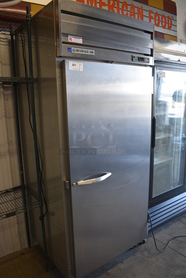 Beverage Air Model ER34-1 E Series ENERGY STAR Stainless Steel Commercial Wide Single Door Reach In Cooler w/ Poly Coated Racks on Commercial Casters. 115 Volts, 1 Phase. 35x34x84.5. Tested and Powers On But Does Not Get Cold - Image 3 of 6