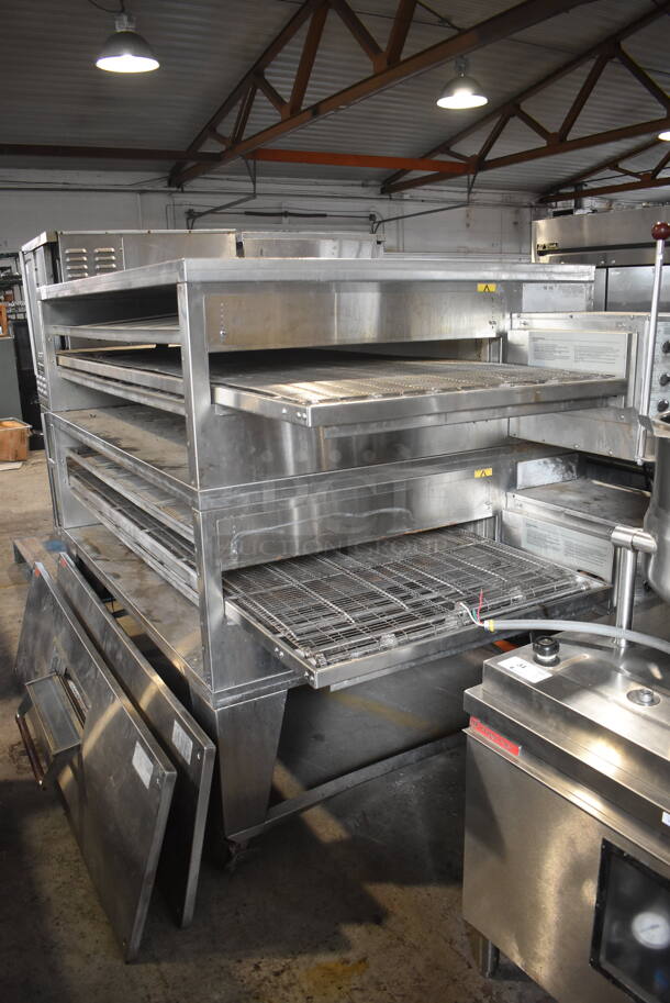 XLT Commercial Stainless Steel Natural Gas Powerd Double Stack Conveyor Oven on Commercial Casters. Door Needs To Be Reattached. 115V - Image 3 of 8