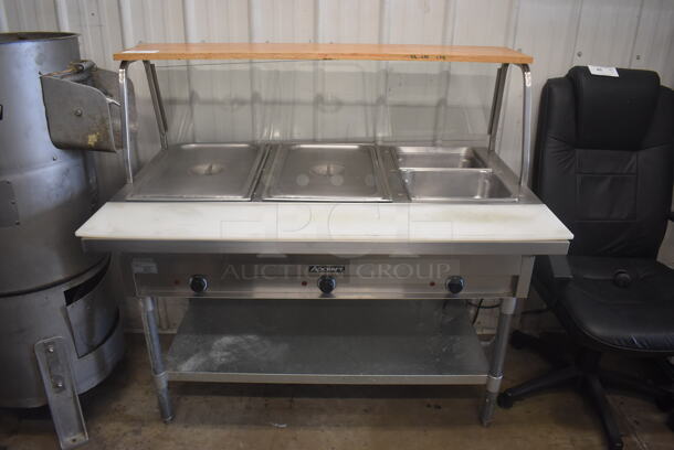 Adcraft Stainless Steel Open 3 Well Steam Table ST-120/3 with Overshelf and Cutting Board. 120 Volts 1 Phase