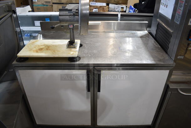 Duke RUF-48 Stainless Steel Commercial 2 Door Work Top Cooler w/ Nemco Vegetable Slicer on Mount. 120 Volts, 1 Phase. Tested and Working! - Image 1 of 9