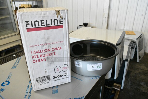 2 BRAND NEW SCRATCH AND DENT! Items Including Fineline 3404-CL Disposable 35 oz. Clear Plastic Carafe with Lid and Avantco 177RCA60POT 60 Cup (30 Cup Raw) Non-Stick Pot for RCA60 Electric Rice Cooker / Warmer. 2 Times Your Bid!  - Image 1 of 7