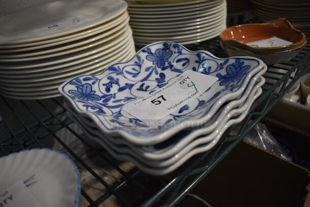 4 White and Blue Ceramic Square Plates. 6.75x6.75x1. 4 Times Your Bid! - Image 2 of 3