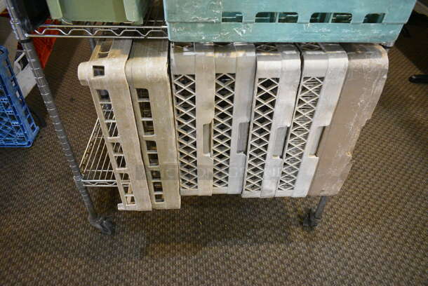 Chrome Finish 4 Tier Wire Shelving Unit on Commercial Casters w/ Contents Including Poly Caddies, Utensils. BUYER MUST DISMANTLE. PCI CANNOT DISMANTLE FOR SHIPPING. PLEASE CONSIDER FREIGHT CHARGES. (main dining room) - Image 2 of 6