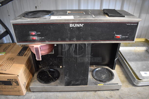 2011 Bunn Model VPS Stainless Steel Commercial Countertop 3 Burner Coffee Machine w/ Poly Brew Basket. 120 Volts, 1 Phase. 23x8.5x19