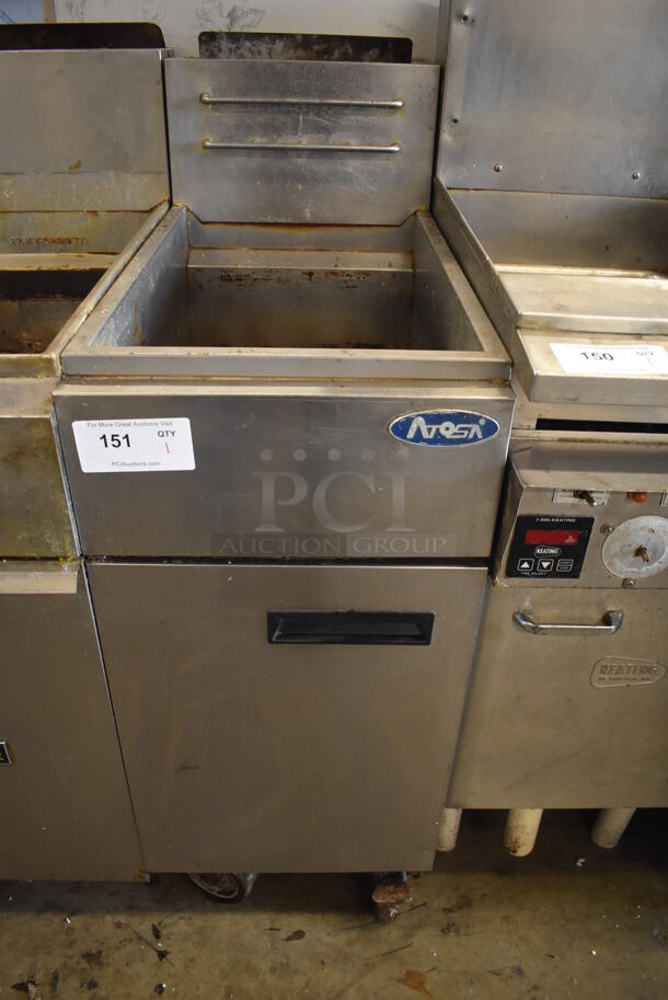 Atosa Stainless Steel Commercial Floor Style Natural Gas Powered Deep Fat Fryer on Commercial Casters. 