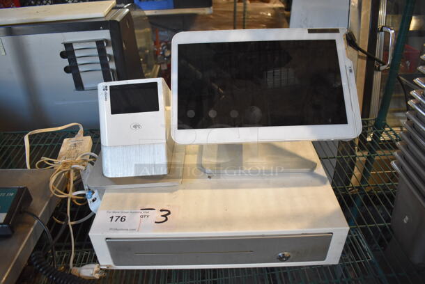 ALL ONE MONEY! Lot of Clover C100 POS Monitor, Clover P100 Receipt Printer and Metal Cash Drawer