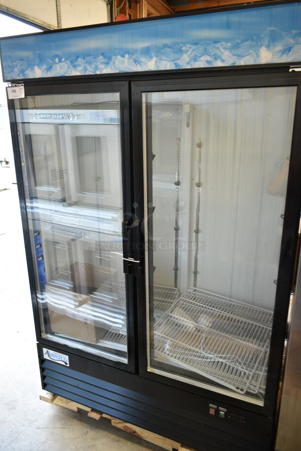 BRAND NEW SCRATCH AND DENT! 2024 Avantco 178GDC49HCB 53" Black Customizable Swing Glass Door Merchandiser Refrigerator with LED Lighting and Poly Coated Racks. 115 Volts, 1 Phase. Tested and Powers On But Does Not Get Cold - Image 2 of 10