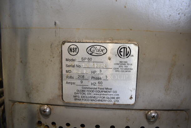 Globe SP60 Metal Commercial Floor Style 60 Quart Planetary Dough Mixer w/ Bowl Guard. 208 Volts, 3 Phase.  - Image 7 of 7