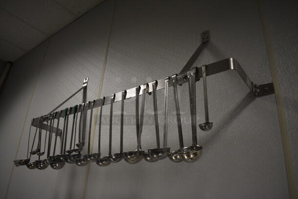 Stainless Steel Commercial Wall Mount Pot Rack w/ Various Metal Ladles. 60x12x16. BUYER MUST REMOVE. (kitchen) - Image 4 of 4