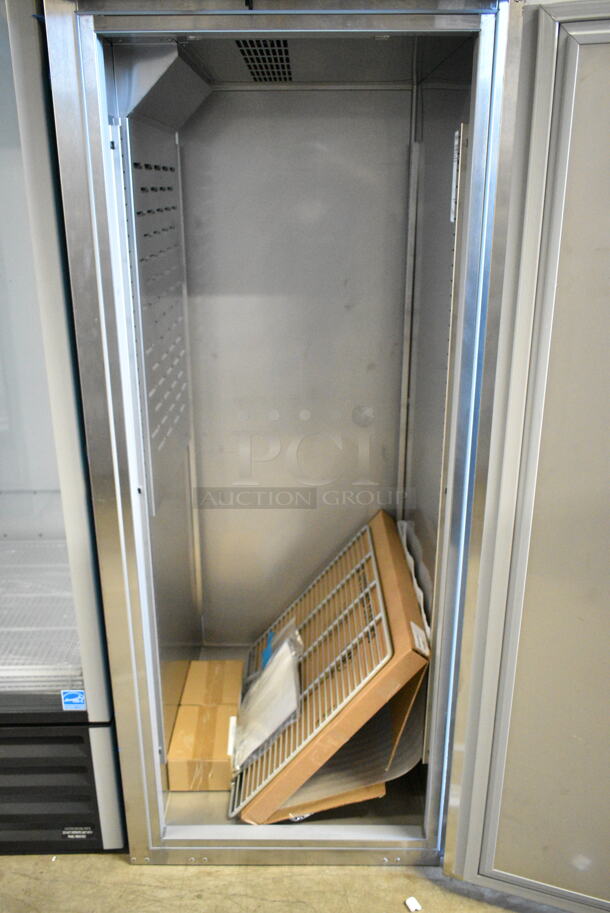 BRAND NEW SCRATCH AND DENT! 2024 Hoshizaki R1A-FS Stainless Steel Commercial Single Door Reach In Cooler w/ Poly Coated Racks. 115 Volts, 1 Phase. Tested and Working! - Image 3 of 4