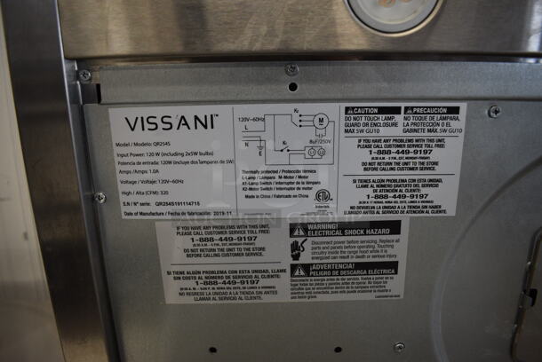 BRAND NEW SCRATCH AND DENT! Vissani QR254S Stainless Steel Under Cabinet Range Hood. 120 Volts, 1 Phase. 30x19x6 - Image 3 of 9
