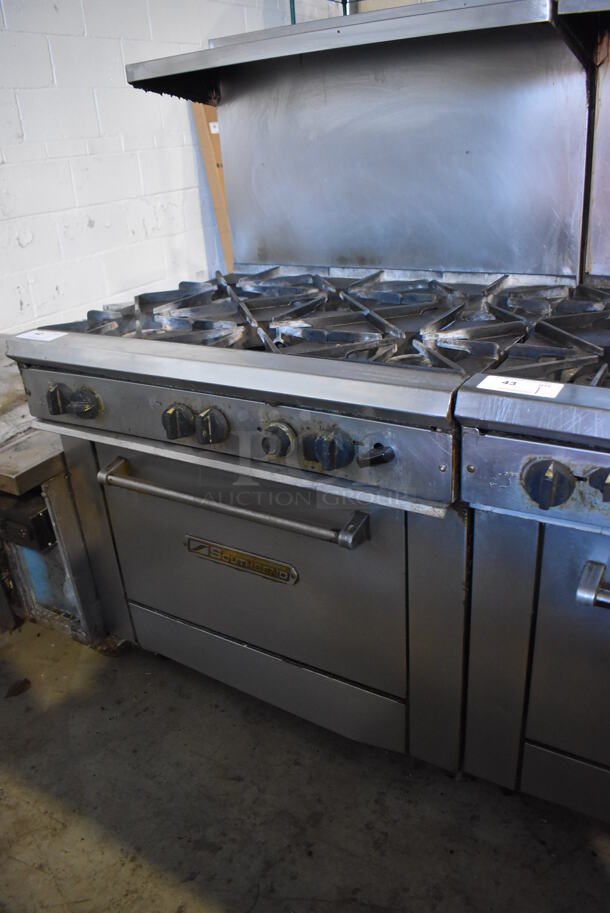 Southbend Stainless Steel Commercial Natural Gas Powered 6 Burner Range w/ Oven, Over Shelf and Back Splash. 36.5x34x59 - Image 2 of 5