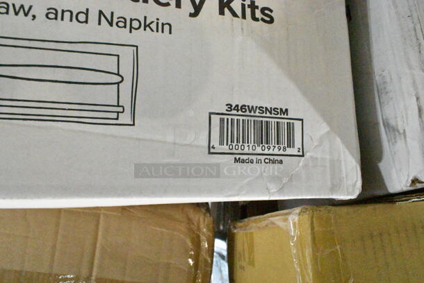 PALLET LOT of 32 BRAND NEW Boxes Including HP0008927200 Hobart 00-089272-00018 Stomper, 127CH12 Choice 12 oz. Clear RPET Tall Hinged Deli Container - 200/Case, 2 Box 346WSNSM Choice Medium Weight White Wrapped Plastic Spork, Straw, and Napkin Kit - 1000/Case, 43306HCUPC Choice 6-Cup High Dome Hinged OPS Plastic Cupcake / Muffin Container - 300/Case, 10" Corrugated Circles, 2 Box 500CC32THD Choice Heavy Duty 32 oz. Tall Heavy Weight Clear PET Plastic Cold Cup - 300/Case, 500TO993 Choice 9" x 9" x 3" Microwavable 1-Compartment Black / Clear Plastic Hinged Container - 100/Case, 433NHT001 Choice 1/6 Standard Size White Unprinted Standard-Duty Plastic T-Shirt Bag - 1000/Case, 500CFT Lavex White C-Fold Standard Weight Towel - 2400/Case, 500CC24 Choice Clear PET Customizable Plastic Cold Cup - 24 oz. - 600/Case, 130WBKFORKH Choice Black Heavy Weight Wrapped Plastic Fork - 1000/Case, 612FS4255HD Choice Half Size Heavy-Duty Foil Steam Table Pan Medium 2 3/16" Depth - 100/Case. 32 Times Your Bid!  - Image 6 of 12