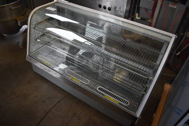 BRAND NEW SCRATCH AND DENT! Avantco 360BCDI48W Metal Commercial Countertop White Curved Refrigerated Drop-In Countertop Bakery Display Case Merchandiser. See Pictures For Damage To Left Glass Pane. 110-120 Volts, 1 Phase. 48x24x27. Tested and Working! - Image 2 of 8