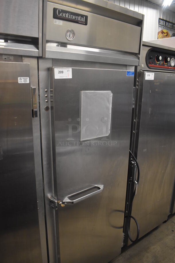 Continental 1FE ENERGY STAR Stainless Steel Commercial Single Door Reach In Freezer on Commercial Casters. 115 Volts, 1 Phase. 28.5x36x77.5. Tested and Working!