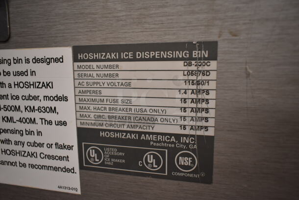 Hoshizaki KM-500MAF Stainless Steel Commercial Ice Machine Head on Hoshizaki DB-200C Commercial Hotel Dispenser Ice Bin. 115-120 Volts, 1 Phase.  - Image 8 of 8