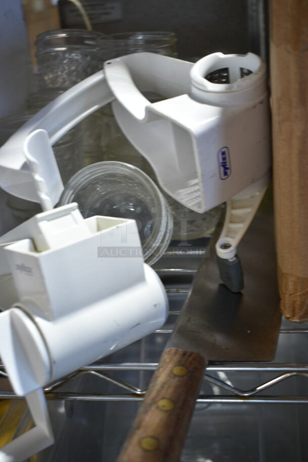 ALL ONE MONEY! Lot of 6 Tiers of Various Items Including Poly Drop In Bins, Candle Holders, Poly Pitchers and Glassware. Does Not Include Shelving Unit.   - Image 4 of 12