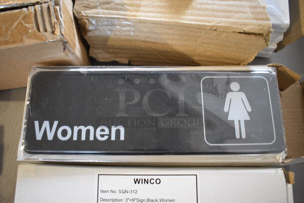 12 BRAND NEW IN BOX! Winco SGN-312 Women Bathroom Signs. 9x3. 12 Times Your Bid!