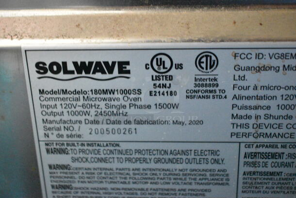 2020 Solwave 180MW1000SS Stainless Steel Commercial Countertop Microwave Oven. 120 Volts, 1 Phase.  - Image 5 of 5