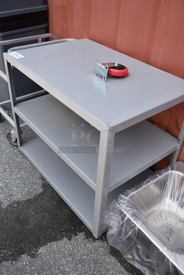 Gray Metal 3 Tier Cart on Commercial Casters. 1 Caster Needs to Be Reattached.  - Image 4 of 4