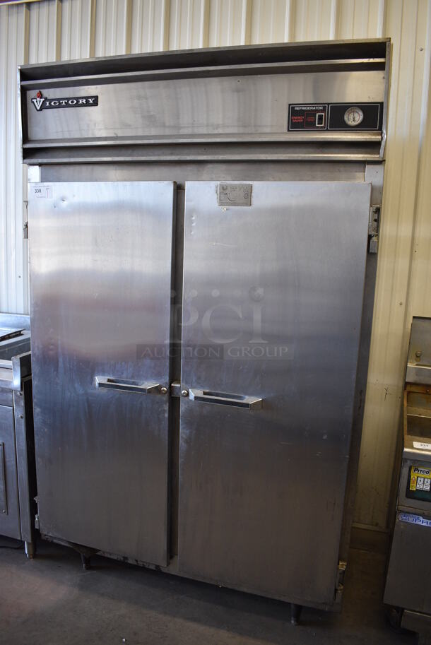 Victory Model RA-2D-7 Stainless Steel Commercial 2 Door Reach In Cooler. 115 Volts, 1 Phase. 52x36x84. Tested and Powers On But Temps at 45 Degrees - Image 2 of 7