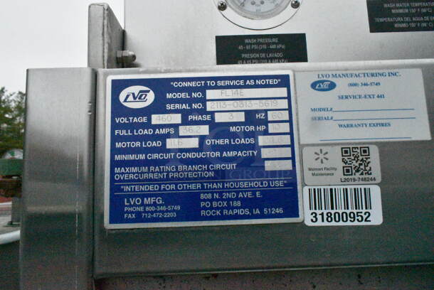 LVO FL14E Stainless Steel Commercial Floor Style Pot and Pan Washer. 460 Volts, 3 Phase. - Image 10 of 10