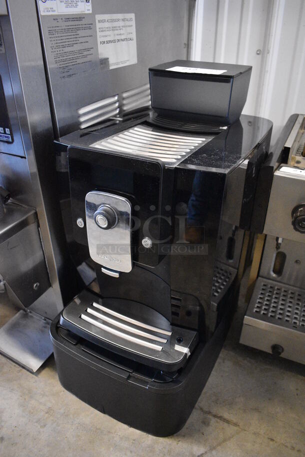 	IN ORIGINAL BOX! LIKE NEW! Kalerm Model KLM1601PRO Black Poly Countertop Automatic One Touch Coffee Cappuccino Espresso Machine w/ 2 Lower Drawers and Hopper. 120 Volts, 1 Phase. 12x16x24 - Image 2 of 7