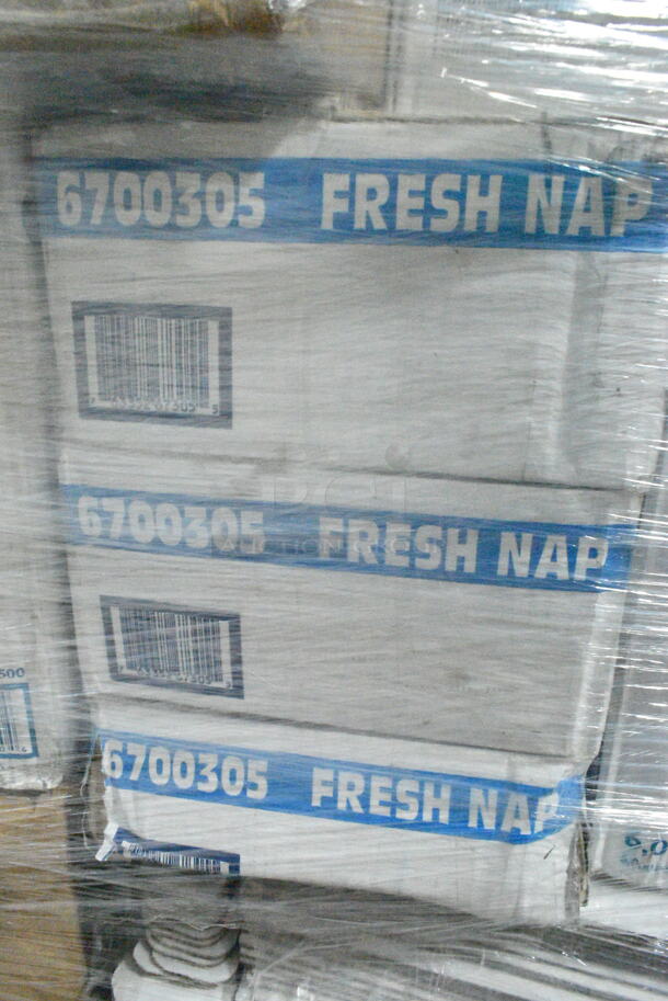 PALLET LOT of 22 BRAND NEW Boxes Including 966UPWIDEKFT OneUp by Choice Kraft 2-Ply Wide Interfold 6 1/2" x 8 1/2" Dispenser Napkin - 6000/Case, 130WBKFORKH Choice Black Heavy Weight Wrapped Plastic Fork - 1000/Case, 500TO883 Choice 8" x 8" x 3" Microwaveable 1-Compartment Black / Clear Plastic Hinged Container - 100/Case, 2 Box 130WHKNIFEWX Choice White Extra Heavy Weight Wrapped Plastic Knife - 1000/Case, 3 Box 6700305 4" x 6" Lemon Scented Moist Towelette / Wet Nap Hand Wipe - 1000/Case, 3 Box 500LFLAT Choice Clear Flat Lid with Straw Slot - 9, 12, 16, 20, and 24 oz. - 1000/Case, 127RD32COMBO Choice 32 oz. Customizable Microwavable Clear Round Deli Container and Lid Combo Pack - 250/Case, 795KFTL32PLA EcoChoice 16-32 oz. Round Compostable PLA Take-Out Lid - 300/Case. 22 Times Your Bid!  - Image 7 of 12