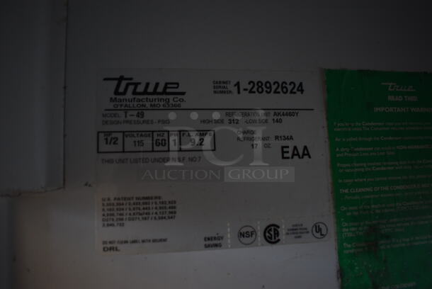 True Model T-49 Stainless Steel Commercial 2 Door Reach In Cooler on Commercial Casters. 115 Volts, 1 Phase. 54x30x83. Tested and Powers On But Temps at 48 Degrees - Image 5 of 7