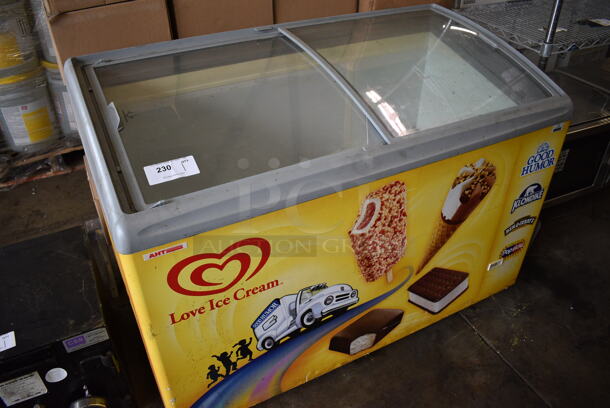Metal Commercial Novelty Ice Cream Freezer Merchandiser w/ Sliding Lids on Commercial Casters. 49x25x35. Tested and Working! - Image 3 of 5
