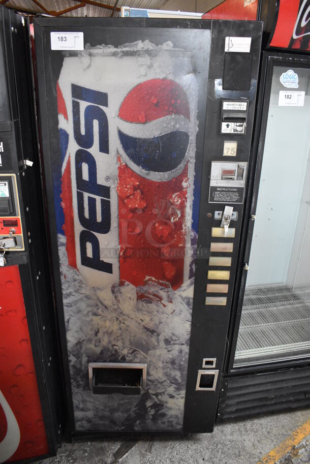 Metal Commercial Canned Drink Vending Machine w/ Bill / Coin Acceptor. Comes w/ Key! 28x28x72. Tested and Powers On But Does Not Get Cold