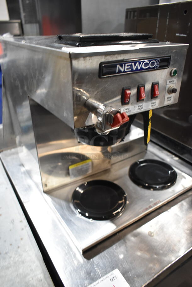 Newco NKLP3AF Stainless Steel Commercial 3 Burner Coffee Machine w/ Hot Water Dispenser and Poly Brew Basket. 120 Volts, 1 Phase.  - Image 5 of 9