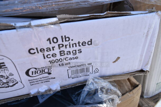 PALLET LOT of 26 BRAND NEW Boxes Including 128HD16COMBO ChoiceHD 16 oz. Microwavable Translucent Plastic Deli Container and Lid Combo Pack - 240/Case, 433LSLCPIE Choice 5" Clear Hinged Slice Container with Low Dome Lid, 966TALLFLDN Choice Kraft Natural Tall-Fold 6" x 13" Dispenser Napkin - 8000/Case, 500CC20 Choice Clear PET Plastic Cold Cup, 129MCS12W Choice 12 oz. White 6" x 4 3/4" x 1 3/4" Rectangular Microwavable Heavy Weight Container with Lid - 150/Case, 130IC10PCL Choice 10 lb. Clear Plastic Ice Bag with Ice Print - 1000/Case, 124HCDS1410 American Metalcraft HCDS1410 14" x 10" Hard Coat Anodized Aluminum Detroit-Style Pizza Pan, 347RPBD6WHGD White Plastic Plate with Gold Bands, 500CC20 Choice Clear PET Customizable Plastic Cold Cup - 20 oz. - 600/Case, 130HBKCUTKW Visions Individually Wrapped Black Heavy Weight Plastic Knife - 1000/Case, 129MCR50B Choice 43 oz. Black Round Microwavable Heavy Weight Container with Lid 9" - 150/Case, 433NHT101H Choice 1/6 Standard Size White "Thank You" Medium-Duty Plastic T-Shirt Bag - 1000/Case, 129MCS12W Choice 12 oz. White 6" x 4 3/4" x 1 3/4" Rectangular Microwavable Heavy Weight Container with Lid - 150/Case, 433LSLCPIE Choice 5" Clear Hinged Slice Container with Low Dome Lid. 26 Times Your Bid!  - Image 11 of 12
