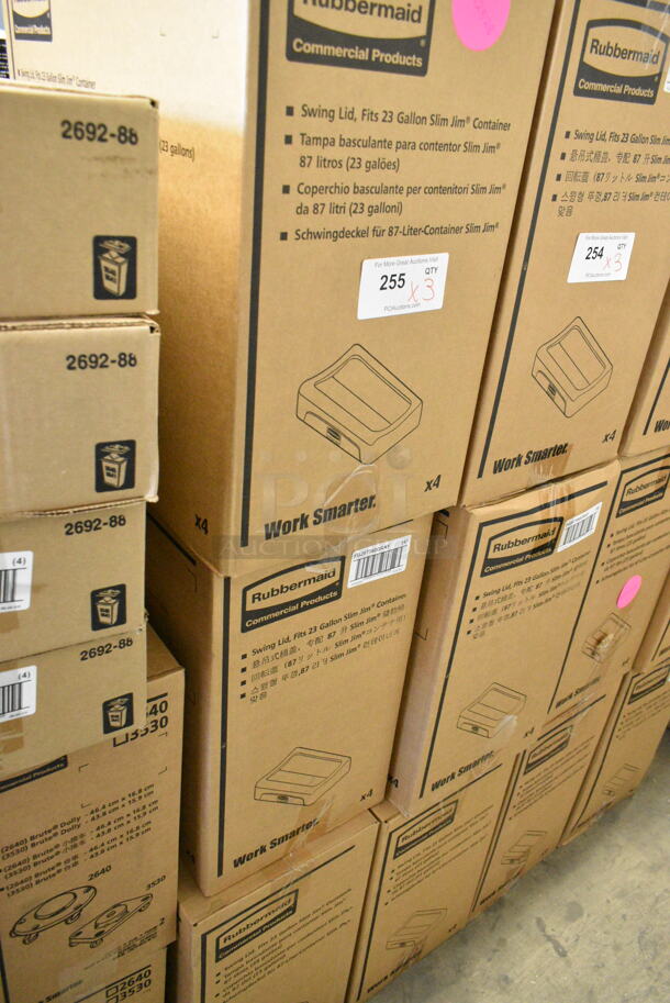 3 Boxes of 4 BRAND NEW SCRATCH AND DENT! Rubbermaid FG267360GRAY Slim Jim Gray Drop Shot Rectangular Trash Can Lid. 3 Times Your Bid!  - Image 2 of 5