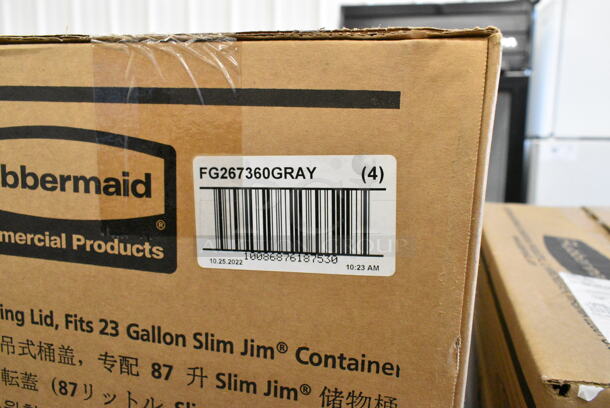 3 Boxes of 4 BRAND NEW SCRATCH AND DENT! Rubbermaid FG267360GRAY Slim Jim Gray Drop Shot Rectangular Trash Can Lid. 3 Times Your Bid!  - Image 4 of 5