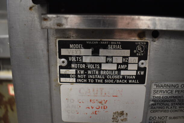 Vulcan VEX3 Stainless Steel Commercial Electric Powered 2 Burner Hot Plate Range. Missing Pieces. 480 Volts, 3 Phase. 12x38x43 - Image 6 of 7