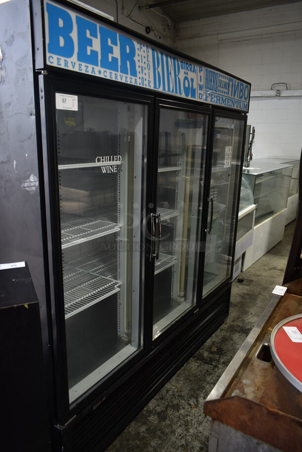 Turbo Air TGM-72RSB Metal Commercial 3 Door Reach In Cooler Merchandiser w/ Poly Coated Racks. 115 Volts, 1 Phase. Tested and Powers On But Does Not Get Cold
